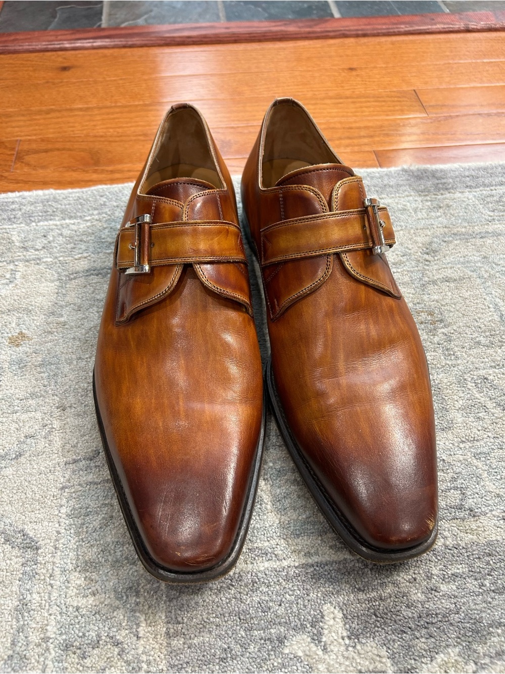 Magnanni Men’s 11.5M Leather Single Monk Strap Dress Shoes Cognac Brown